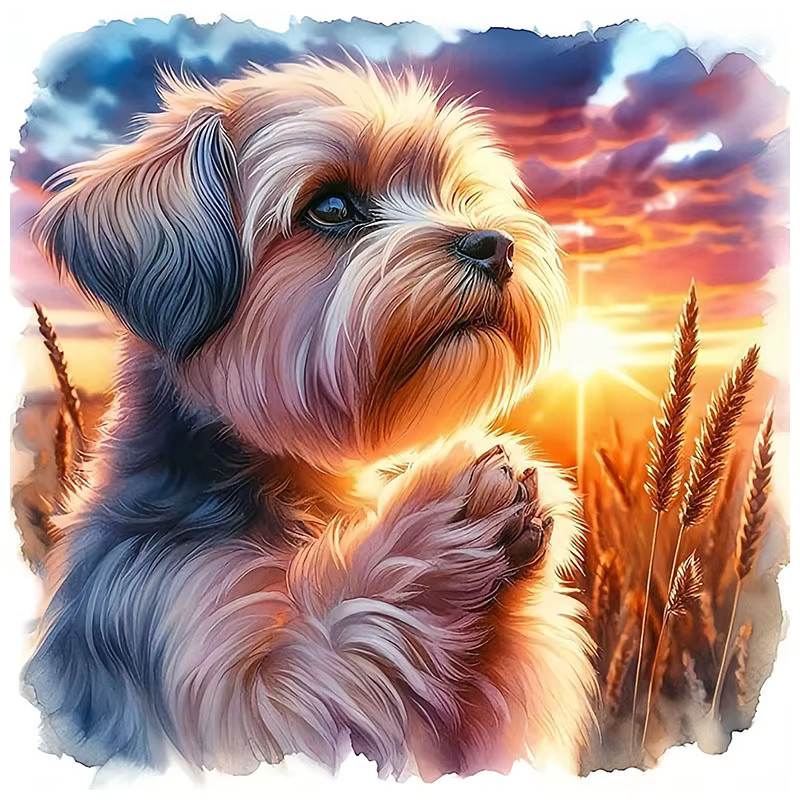 HUACAN Diamant-Mosaik Set Hund Motiv Sonnenuntergang als DIY Bastelset für runde Wanddekoration, Mehrfarbig, Durchmesser: 20 cm - Bild 3