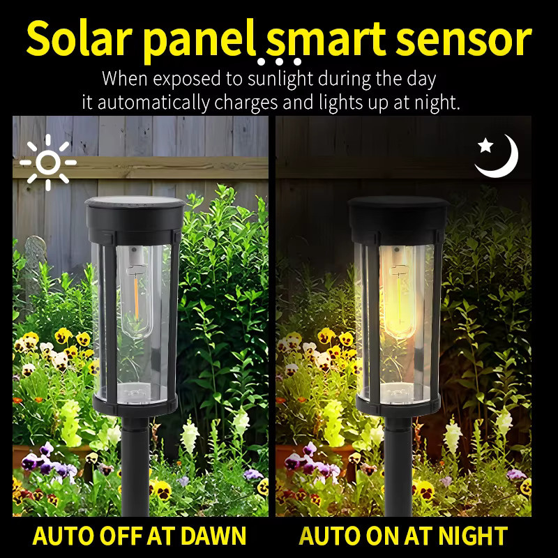 8er-Pack Solar-Gangleuchten in Schwarz mit warmweißem Licht für Terrasse, Gehweg und Garten, wasserdichte Außenbeleuchtung mit Dämmerungssensor - Bild 2