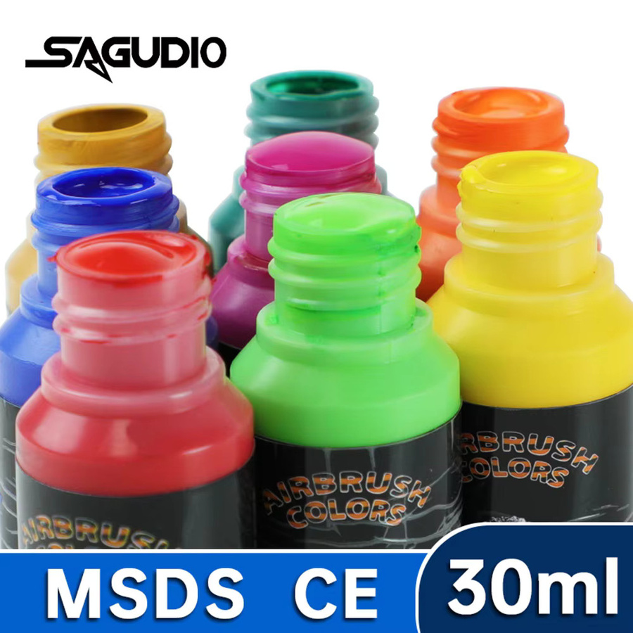SAGUD Airbrush-Farbe Set, 24 matte Farben in Multicolour und Weiß, wasserbasierte Premium-Acrylfarbe, 30 ml pro Flasche - Bild 3