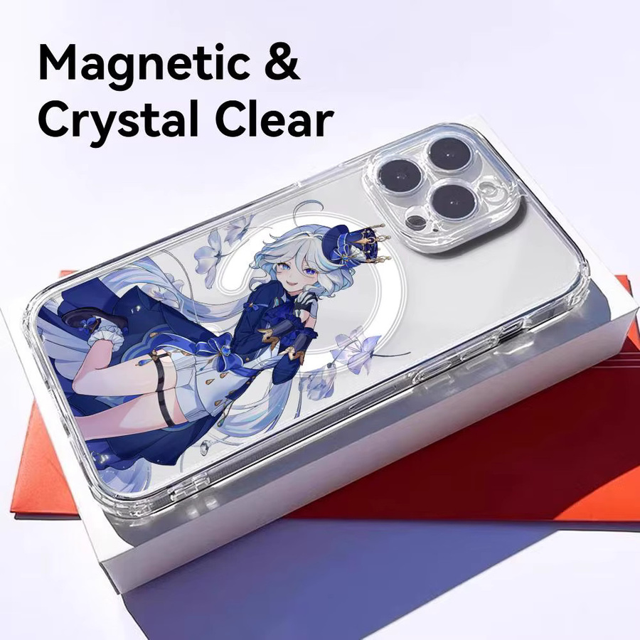 G-Genshin Impact Furina Handyhülle für iPhone 17-12 Pro Max Plus, transparente magnetische Hülle mit MagSafe-Kompatibilität und kabellosem Laden, Schwarz - Bild 3