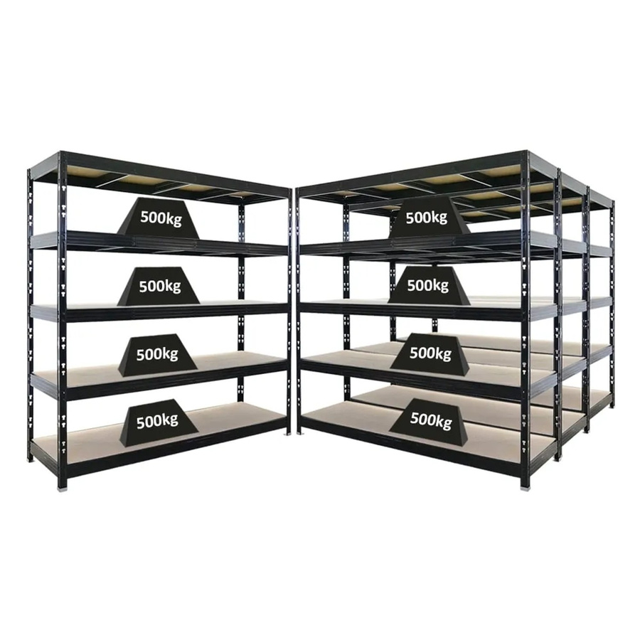 4er Set PROREGAL Rhino Profi Schwerlastregal Schwarz mit 5 Spanplatten-Ebenen, B/H/T: 200 x 200 x 60 cm, Fachlast 500 kg - Bild 2