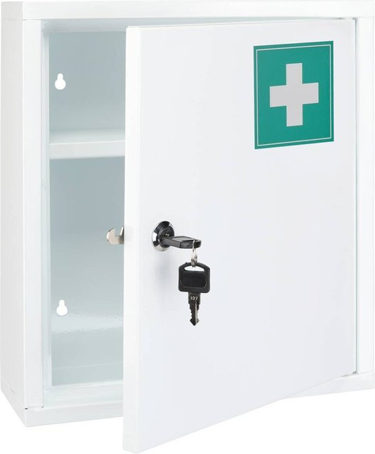 Medizinschrank HI Design aus Stahl in Weiß mit Schloss und Regalböden für das Badezimmer, B/H/T: 31,5 x 36 x 10 cm - Bild 1