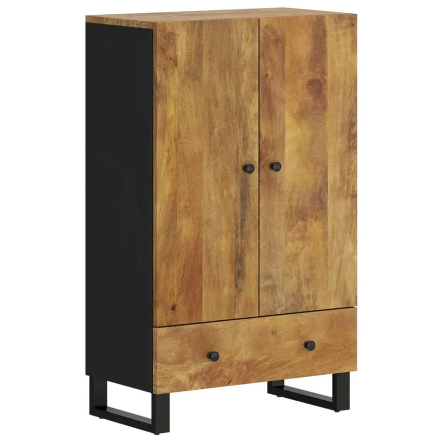 vidaXL Highboard aus Massivholz Mango und Eisen in Braun mit Schublade, B/T/H: 60 x 33 x 100 cm - Bild 2