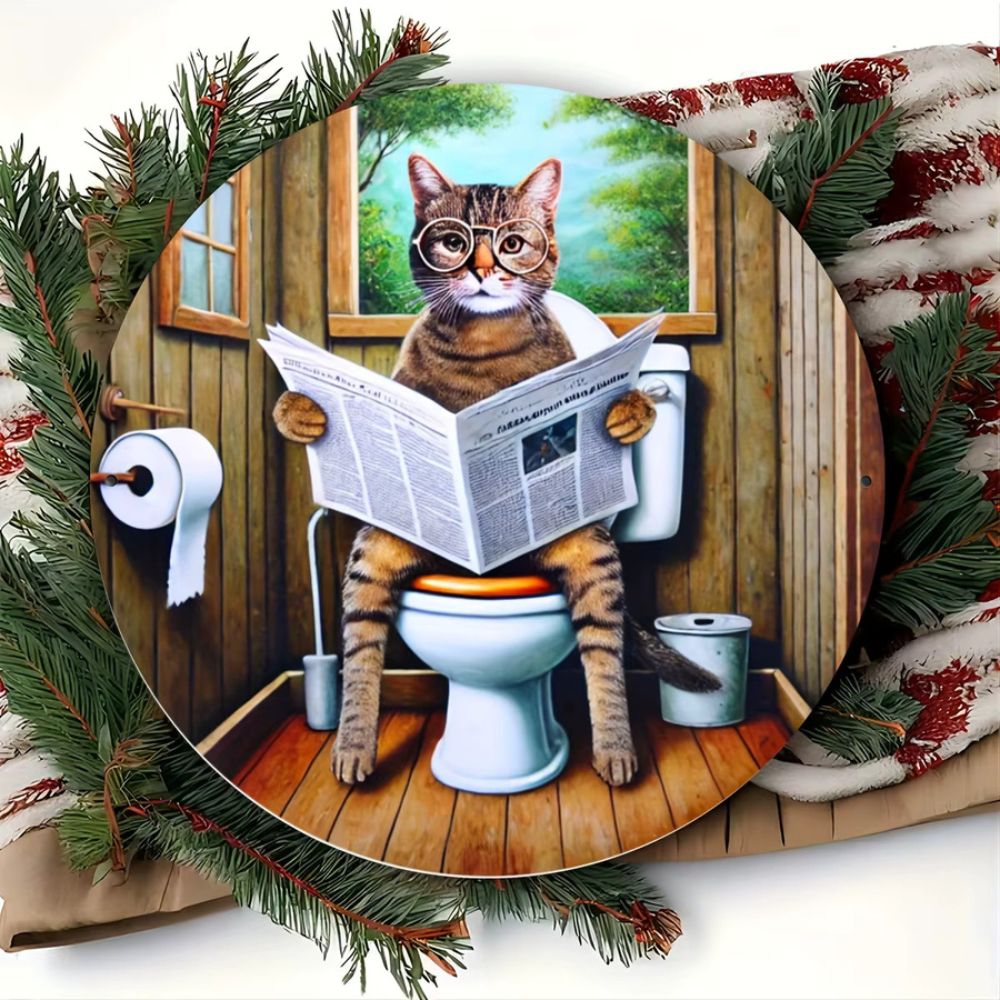 Metallschild Potdemiel Skurrile Katze liest Zeitung, Wanddekoration im rustikalen Design, B/H: 19,8 x 19,8 cm, Mehrfarbig - Bild 6