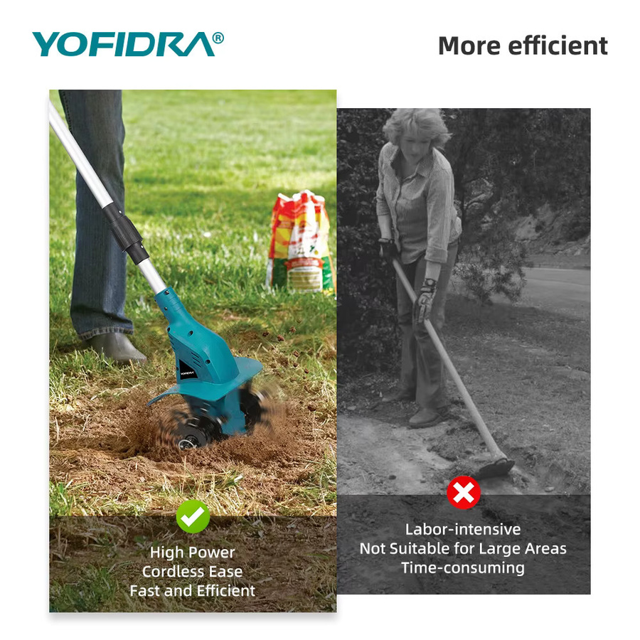 YOFIDRA Elektrische Gartenfräse als faltbarer Kultivierer und Vertikutierer für Makita 21V Akku - Bild 4