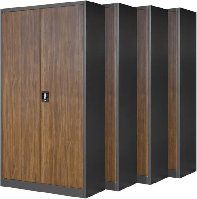 JAN NOWAK Aktenschrank 4er Set Abschließbar Anthrazit-Nussbraun H: 185 cm, B: 90 cm, T: 40 cm - Bild 1