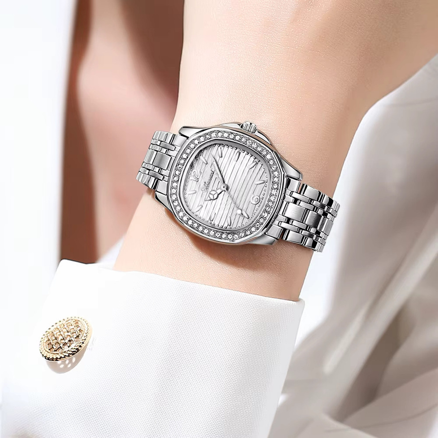 CHENXI Armbanduhr Edelstahl, Quarz, Eckig, Schwarz, Damen - Bild 2