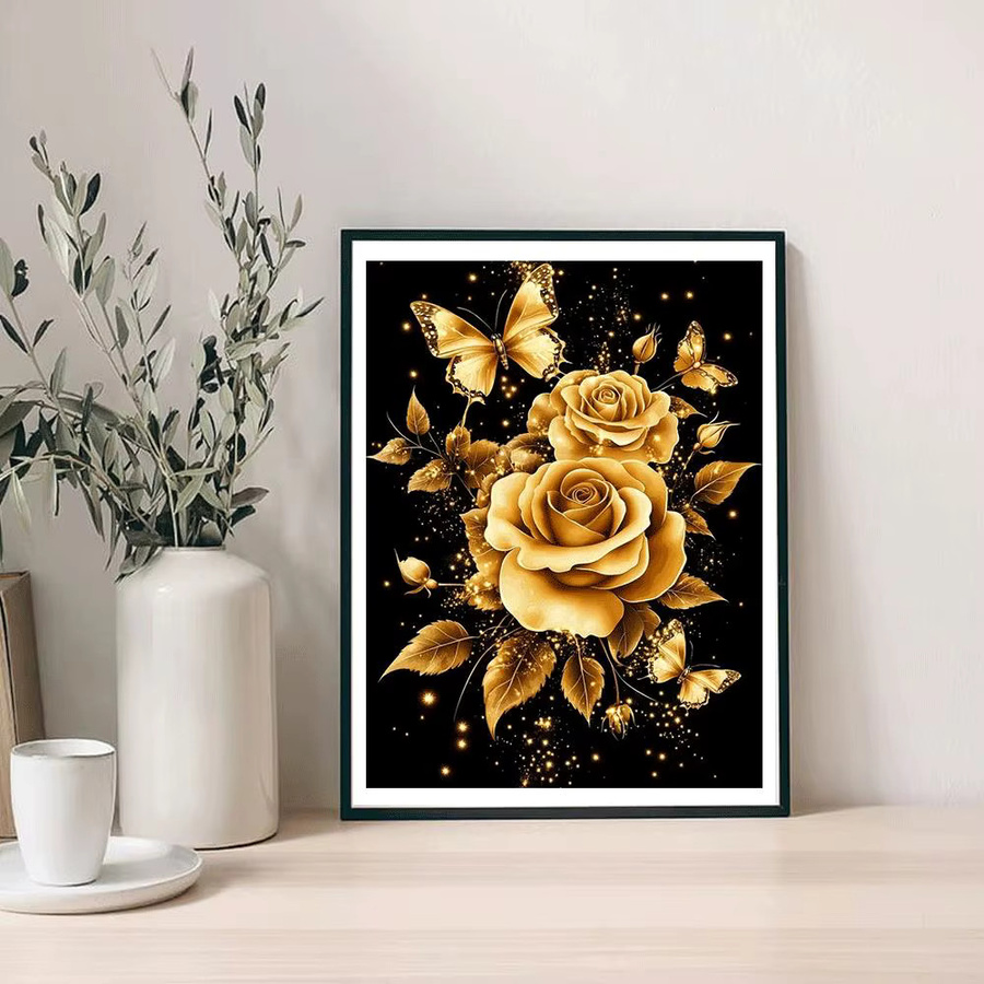 Huacan Diamond Painting Set Goldene Rose mit Strass-Stickerei als Wandkunst auf Leinwand - Bild 3