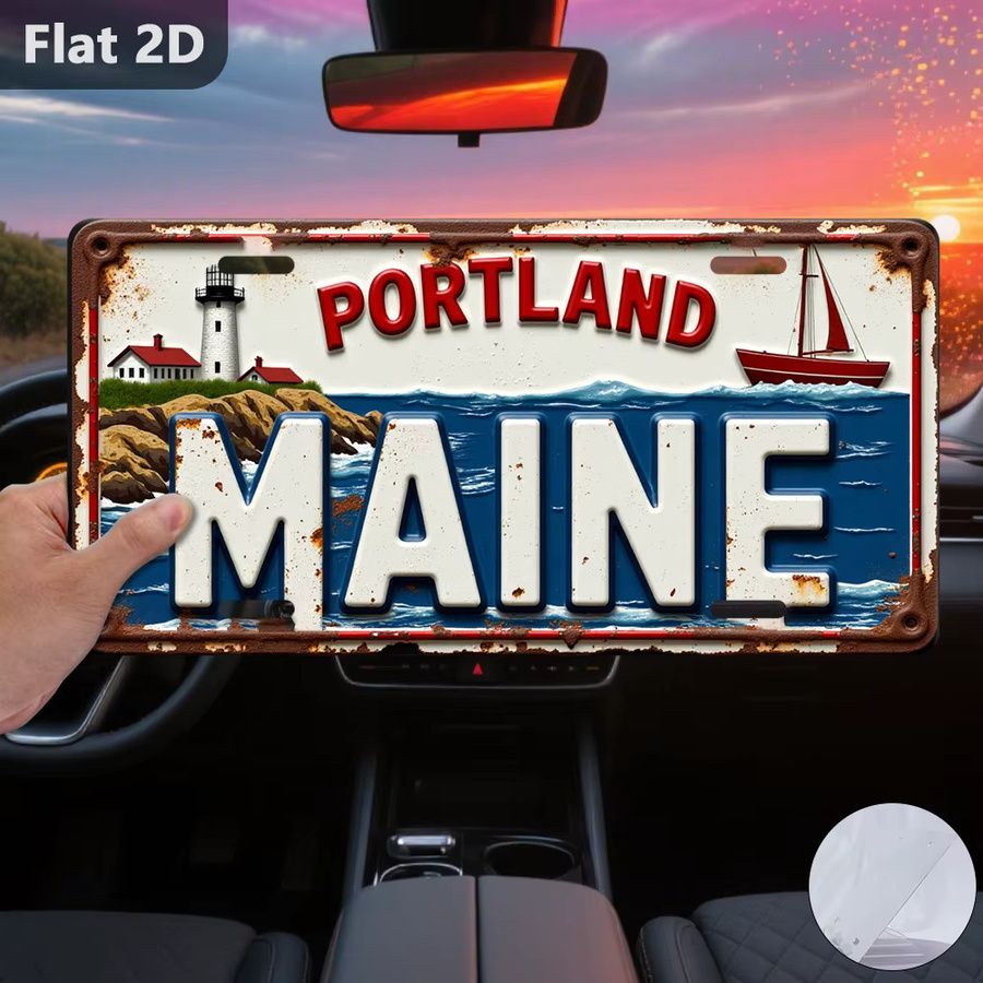 Vintage Maine Nummernschild CIFBUY aus Metall mit Portland City Logo zur Wanddekoration, B/H: 30,48 x 15,0 cm, Mehrfarbig - Bild 5