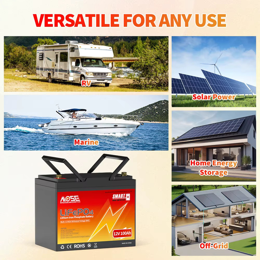 MOSEWORTH LiFePO4 Lithium-Batterie 12V 100Ah mit Bluetooth und 100A BMS in Schwarz - Bild 6