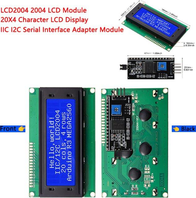 PENGHEKEJI LCD2004 LCD-Modul mit I2C-Schnittstellenadapter für Arduino, 20 x 4 Zeichenanzeige in Blau, Grün oder Weiß - Bild 1