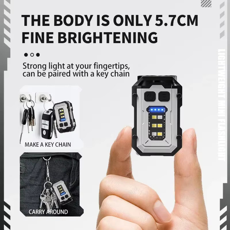 Heinast LED EDC Schlüsselbund Taschenlampe mit COB Seitenlicht, wiederaufladbar und wasserdicht, Schwarz - Bild 2