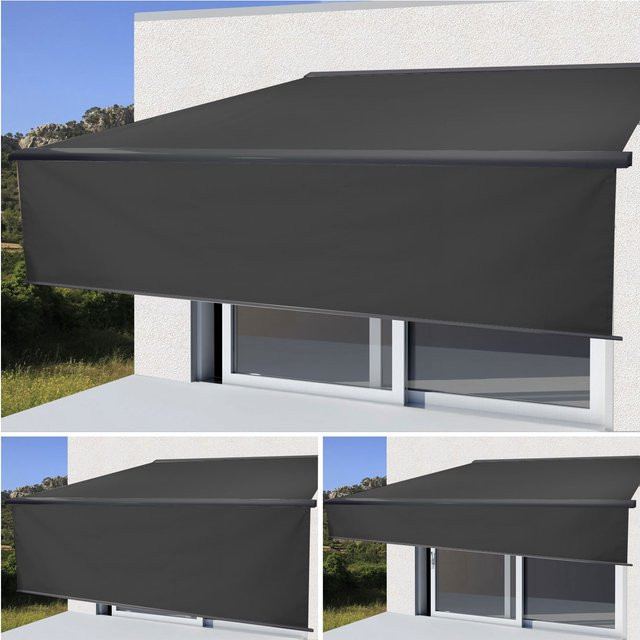 Elektrische Vollkassetten-Markise H124 mit ausfahrbarem Volant aus Polyester in Anthrazit, B/T/H: 4,5 x 3 m - Bild 1