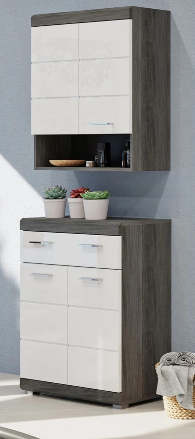 Badezimmer Hängeschrank Shawn von Inn.Furn in Weiß Hochglanz und Grau, B: 74 cm, H: 79 cm - Bild 2