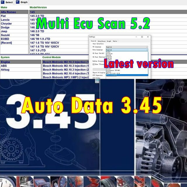 AccuCar Auto Data 3.45+ MultiEcu Scan 5.2 Registrierungstool für OBD2 Diagnosegeräte kompatibel mit ELM327 und Fiat-Anschlüssen - Bild 1