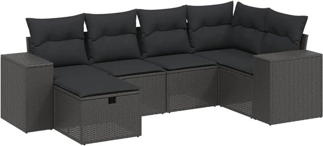 vidaXL 6-tlg Garten-Sofagarnitur aus Poly-Rattan mit Kissen in Schwarz Modell 115 - Bild 1