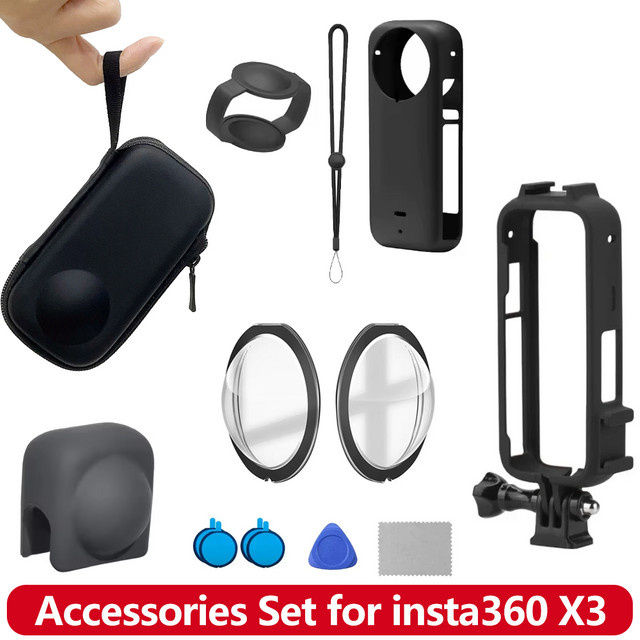 Insta360 X3 Zubehör-Set in Schwarz mit Objektivschutz, Silikonhülle, Tragetasche und Schutzrahmen - Bild 1