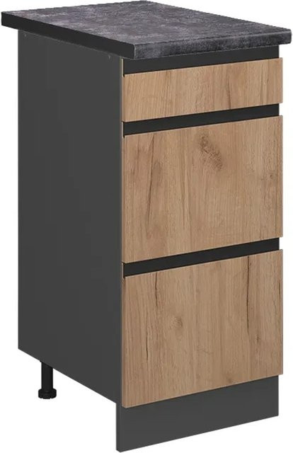 Vicco Küchenunterschrank R-Line Goldkraft Eiche Anthrazit mit Schubladen B: 40 cm, T: 60 cm, H: 81,6 cm - Bild 1