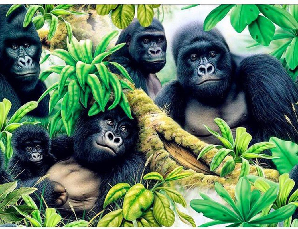 FIYO Diamond Painting Set Gorilla Familie 5D DIY Diamantstickerei als Wanddeko, mehrfarbig, B/H: 20 x 30 cm - Bild 1