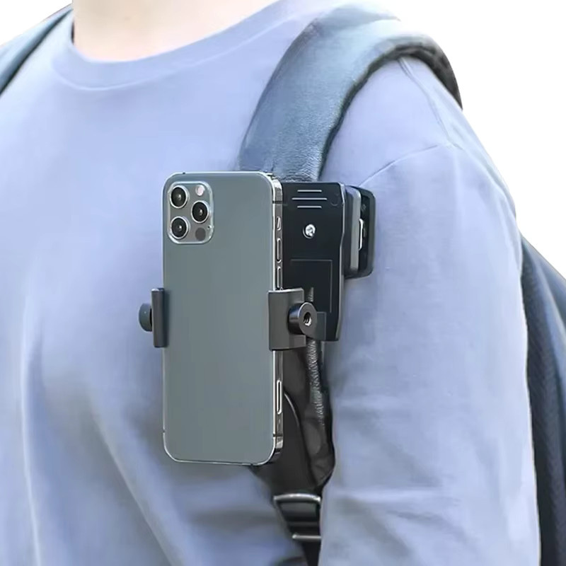 Anti-Rutsch Rucksack Strap Clip mit verstellbarer Smartphone-Halterung für Outdoor-Videos und Live-Streams in Schwarz - Bild 2