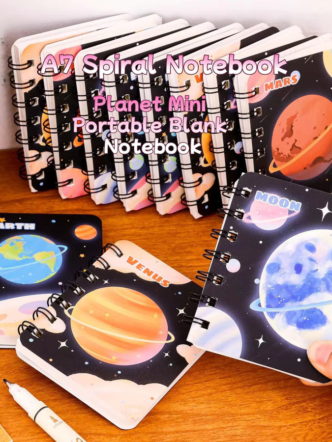 A7 Spiral-Notizbuch mit Planeten-Motiv, Blanko Softcover in Multicolour für Schule und Studium - Bild 7