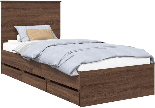 vidaXL Bettrahmen in Eiche Braun mit Schubladen aus Holzwerkstoff, B/T/H: 100 x 200 x 30,61 cm - Bild 1