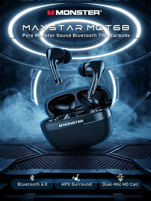 Monster MQT68 TWS Bluetooth 6.0 In-Ear Kopfhörer für Sport und Alltag in Schwarz und Beige - Bild 1