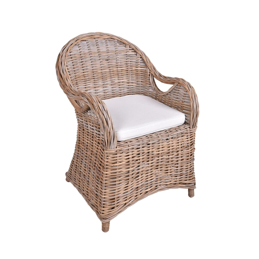DELUKE Gartenstuhl BASEL Relaxsessel aus Rattan in Braungrau mit Armlehnen - Bild 2