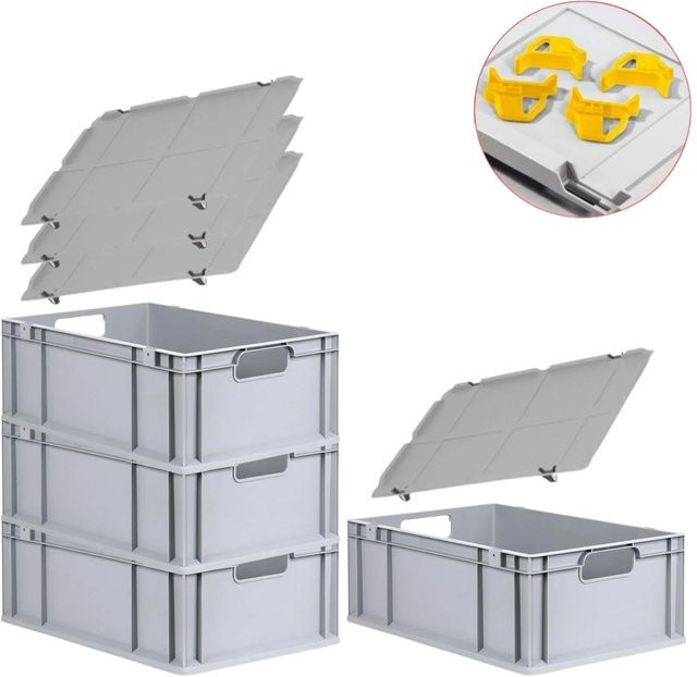 PROREGAL Spar Set 4x Eurobox Nextgen Economy mit Auflagedeckel und Schiebeschnappverschlüssen, Gelb, H x B x T: 22 x 40 x 60 cm, 44 Liter - Bild 1