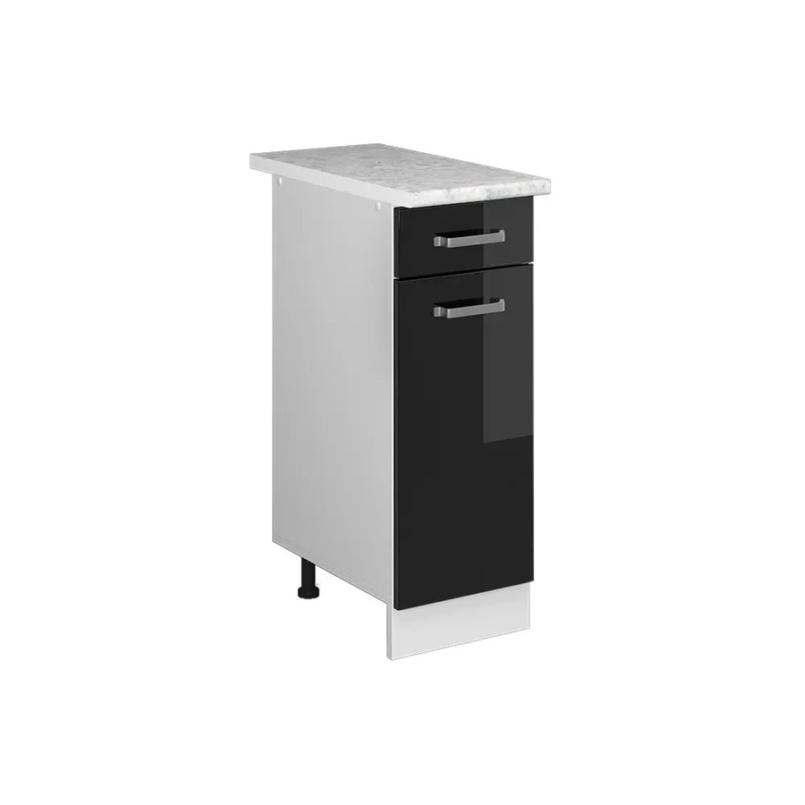 Vicco Küchenunterschrank R-Line Schwarz Hochglanz und Weiß mit Marmor-Arbeitsplatte, Breite: 30 cm, Höhe: 81,6 cm, Tiefe: 60 cm - Bild 2