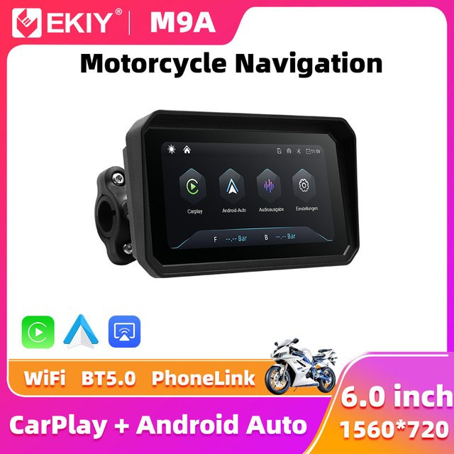 EKIY Kabelloses CarPlay und Android Auto Motorrad-Navigationssystem mit 6,0 Zoll Display und GPS in Schwarz - Bild 1