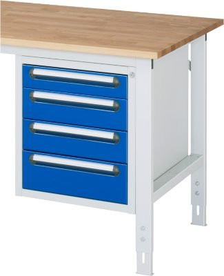 Rau Unterbau-Container für höhenverstellbare Arbeitstische Jerry, Tom und Serie E von Adlatus mit 4 Schubladen, B/T/H: 48,0 x 60,0 x 54,5 cm, lichtgrau/enzianblau - Bild 1