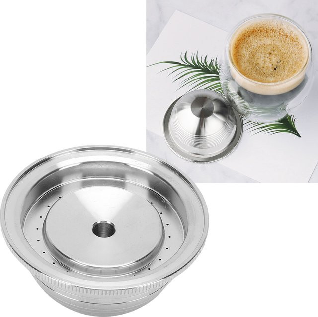 Homgeek Nachfüllbare Kaffeekapsel aus Edelstahl mit Bürstenlöffel für Vertuo Plus, Farbe: Silber - Bild 1