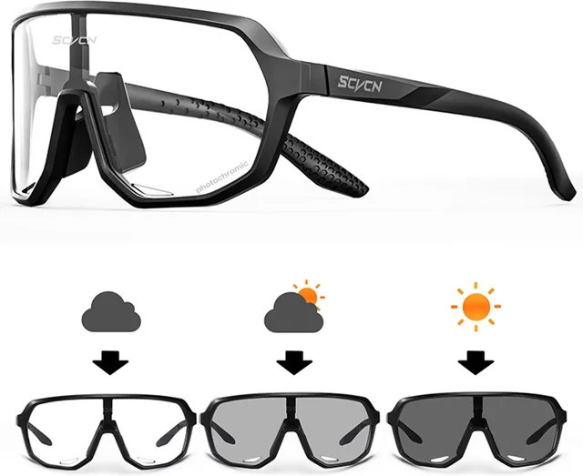 SCVCN Sportsonnenbrille, Photochrome, Vollrand, Kunststoff, Unisex, Schwarz - Bild 1