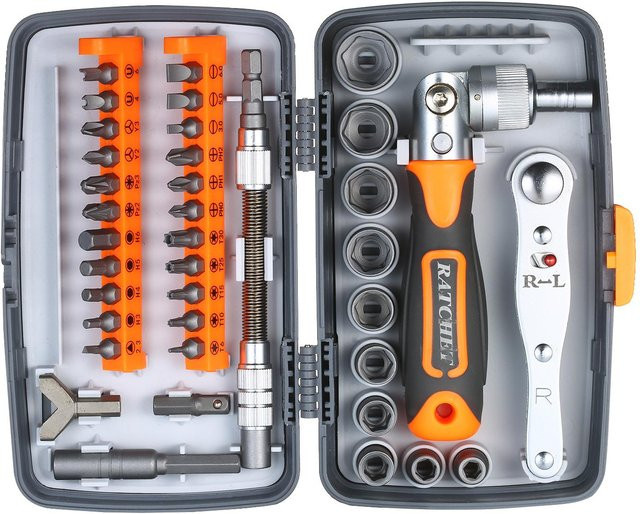 Meterk 38-teiliges Präzisions-Ratschenschraubendreher-Bit-Set mit magnetischen Bits für Elektronik-Reparaturen in Orange - Bild 1