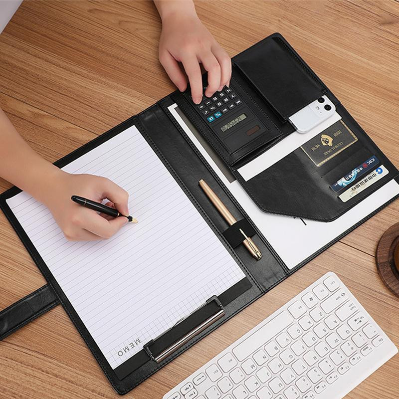 Yiran Furniture Business Padfolio A4 Dateiordner aus PU-Leder in Schwarz mit Klemmbrett und Organizer für Meetings und Büro - Bild 4