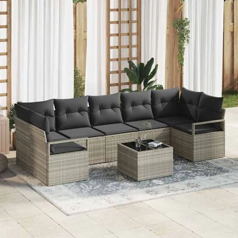 Vidaxl Garten-Sofa-Set aus Polyrattan in Grau, modulares Loungemöbel-Set mit 8 Teilen, B/T/H: 55 x 55 x 37 cm - Bild 1