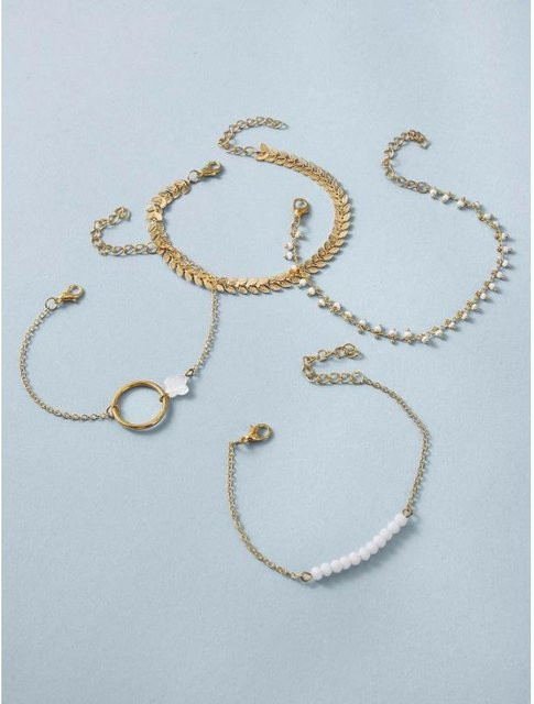 Schmuckset Damen, Perlenarmband, Blatt- und Kleeblatt-Motiv, gold - Bild 1