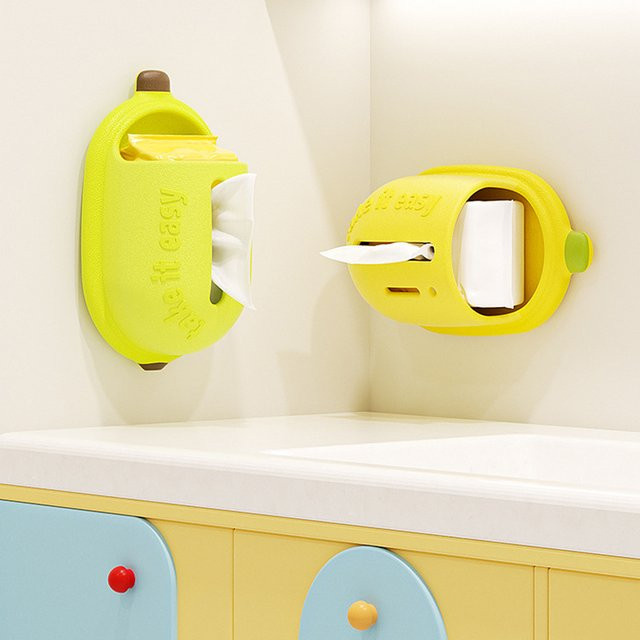 Untior Wandmontierte Taschentuchbox in Bananenform, gelb, selbstklebender Serviettenhalter für Badezimmer, Küche und Schlafzimmer - Bild 1