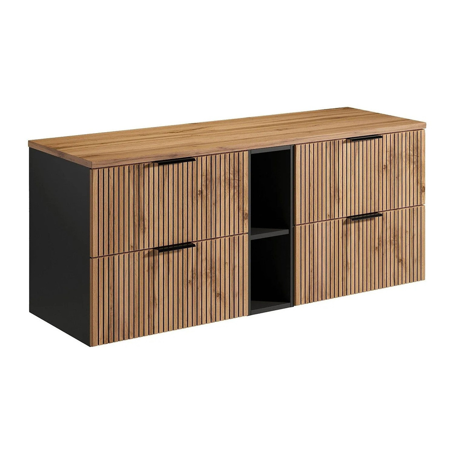 Waschbeckenunterschrank Madela von Vente-unique in Schwarz mit hellen Streifenoptik, Breite: 140 cm - Bild 2