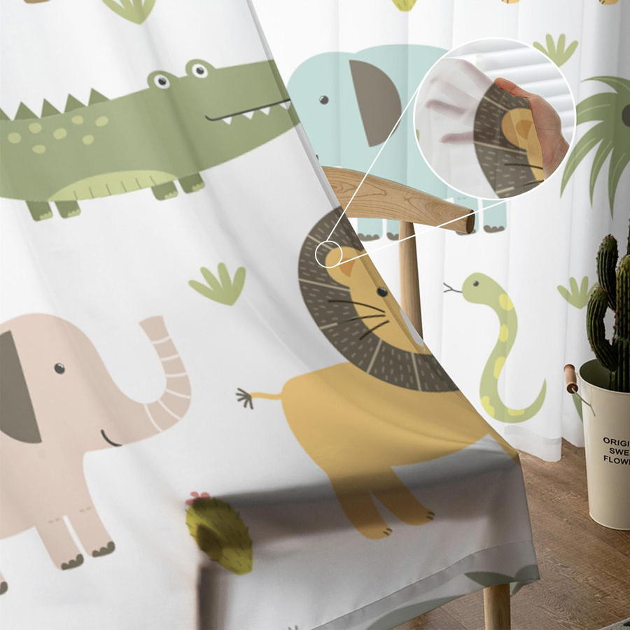 Transparente Tüll Vorhänge mit Cartoon Tier Motiven für Kinderzimmer und Wohnzimmer, Breite: 135 cm, Höhe: 115 cm - Bild 2