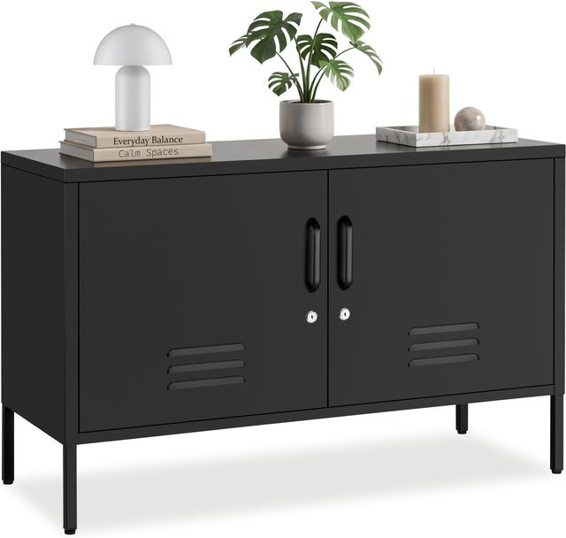 tectake Sideboard Baker mit 2 Türen und Magnetverschluss, einzeln abschließbar, Schwarz, B/T/H: 100 x 42,5 x 65 cm - Bild 2