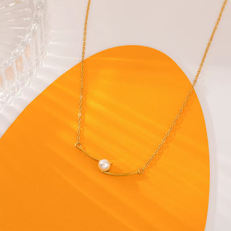 EILIECK Halskette Edelstahl, Perle, Gold, Damen - Bild 4