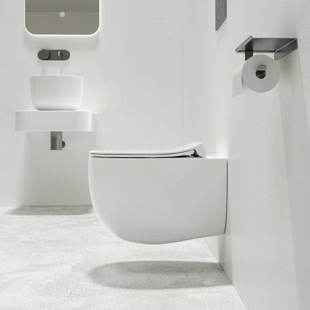YUNLU Wandhängendes WC in Ei-Form mit Tornado-Spülung und Soft-Close Sitz, Weiß, Keramik, B/T/H: 53,5 x 37,0 x 35,5 cm - Bild 1