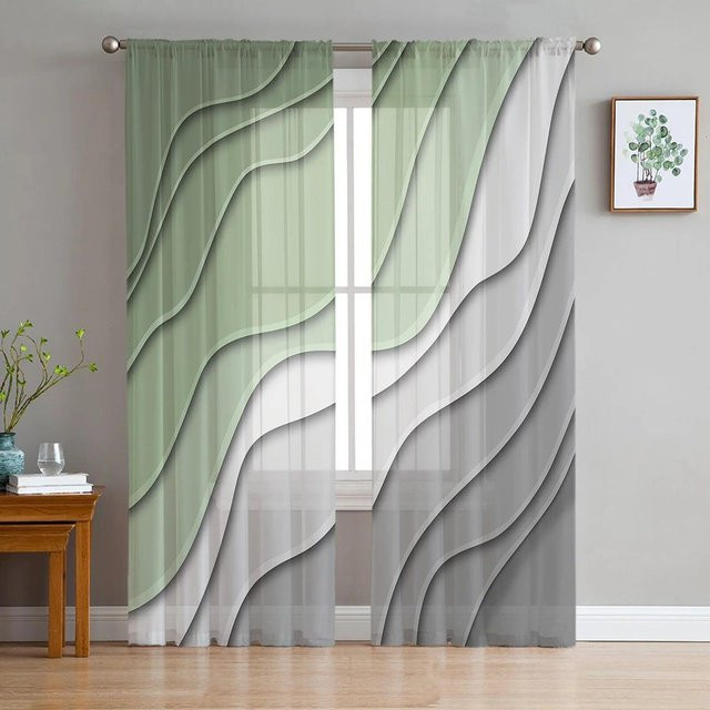 Transparenter Tüllvorhang von A Family Of Home Textiles in Salbeigrün-Grau-Farbverlauf, Breite: 135 cm, Höhe: 137 cm - Bild 1