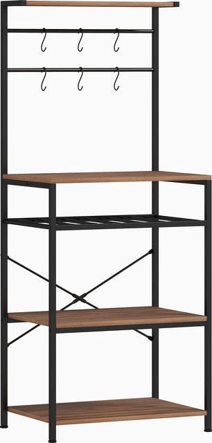 HOMCOM Küchenregal in Nussbaum mit Flaschenhalter und 6 Haken, 5-stufiges Aufbewahrungsregal aus Metall und Spanplatte für Küche oder Esszimmer, B/T/H: 59 x 40 x 143,5 cm - Bild 1