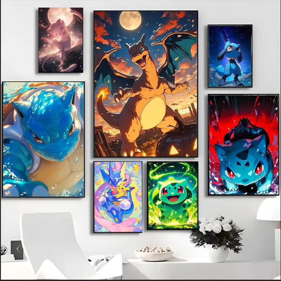Bandai Pokemon Anime Leinwandgemälde Poster mit Charmander, Pikachu und Eevee in Mehrfarbig - Bild 3