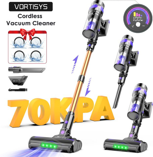 Vortisys Kabelloser Stielstaubsauger mit 500W Saugkraft, LED-Display, Anti-Verwickelungsbürste und 1,3L Staubbehälter für Tierhaare, Teppiche und Hartböden - Bild 1