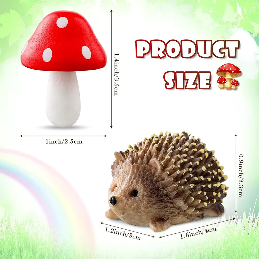 MICROUND Outdoor Fairy Wild Garden Deko-Set mit Igel aus Harz und Holz-Pilzen in Mehrfarbig für Bonsai und Pflanzen-Miniaturen - Bild 2