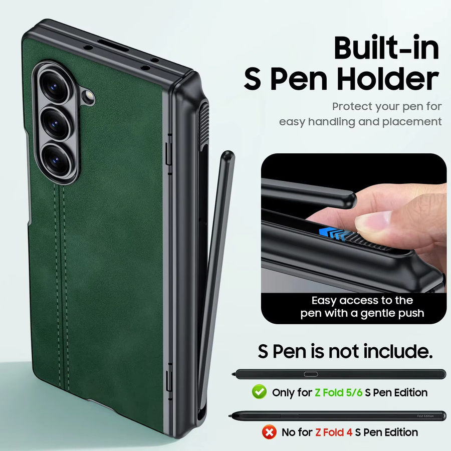 Samsung Galaxy Z Fold 6 Hülle mit S Pen Halter, Scharnierschutz und 9H Glas Displayschutz in Grün - Bild 2